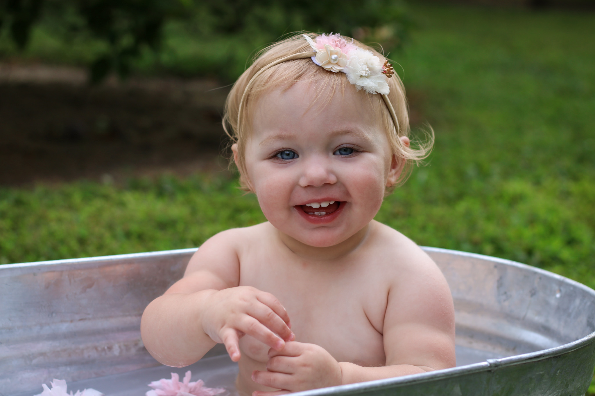 baby flower and strawberry milk bath photo
